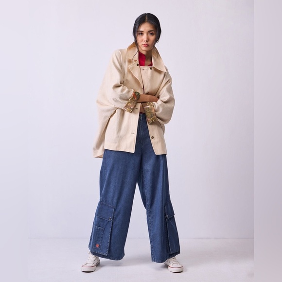 Nicobar Batwing Linen Cotton Jacket - Beige - Picture 12 of 13